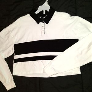 Forever 21 White Colorblock Cropped Polo